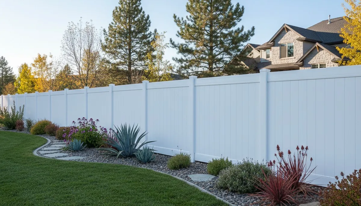 White wooden privacy fence installation by Chop Chop Landscaping in Flagstaff, AZ showcasing expert craftsmanship